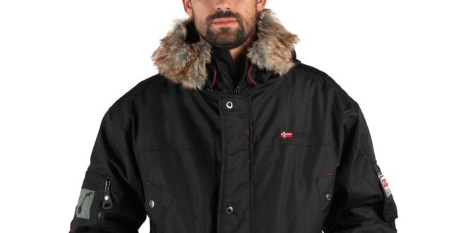 Pánská černá zimní bunda s kožíškem Geographical Norway