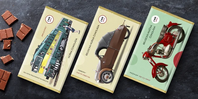 Kilová belgická čokoláda s retro motivy: Velorex i JAWA