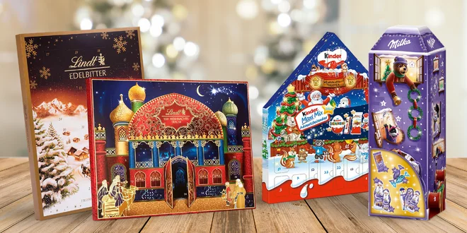 Čokoládové adventní kalendáře Kinder, Lindt i Milka