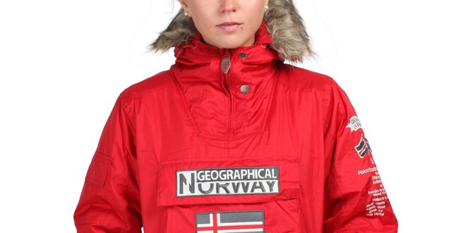 Dámská červená bunda s norskou vlajkou Geographical Norway