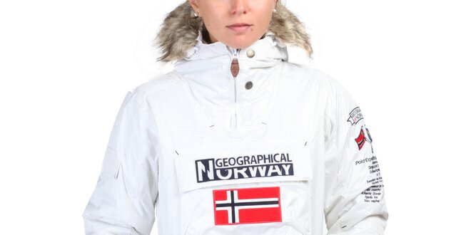 Dámská bílá bunda s norskou vlajkou Geographical Norway