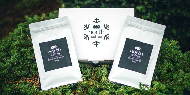 Dvě zrnkové kávy od NorthCoffee ve vánočním balení