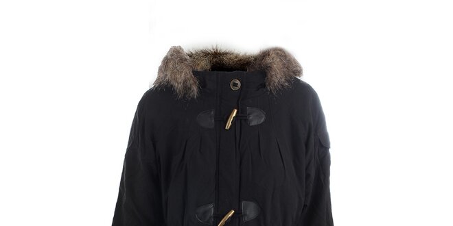 Dámský černý kabát s kožešinou Vila