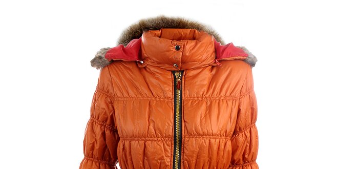 Dámská oranžová bunda Mezzo s červeně podšitou kapucí