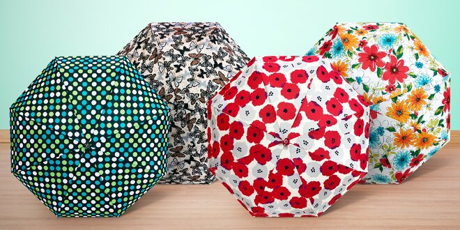 Skládací minideštníky s barevnými motivy