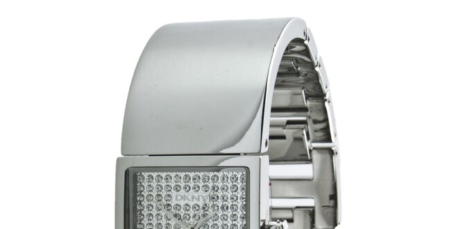 Dámské stříbrně tónované náramkové hodinky s krystaly DKNY
