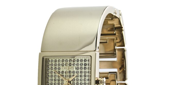 Dámské zlatě tónované náramkové hodinky s krystaly DKNY