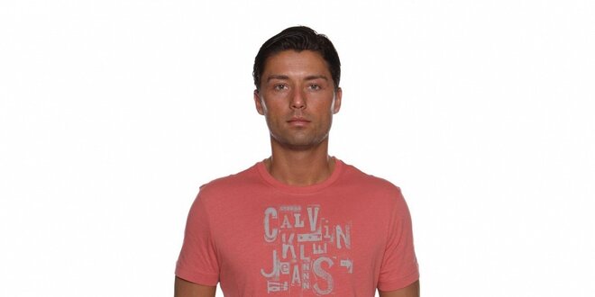 Pánské lososové tričko Calvin Klein s potiskem