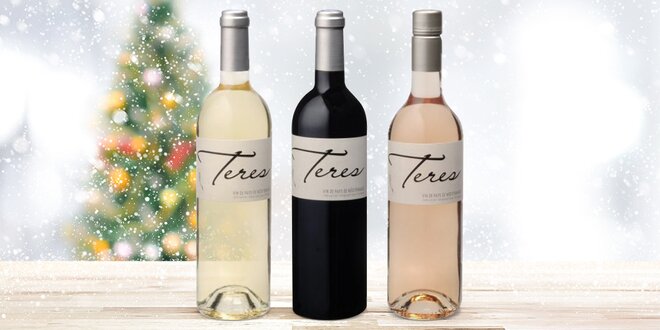 3 lahve vína Teres z Provence: bílé, růžové, červené
