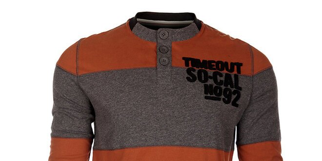 Pruhované oranžovošedé pánské tričko Timeout s dlouhým rukávem