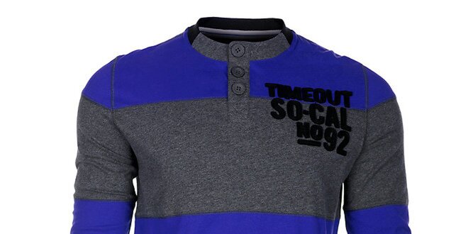 Pruhované šedo-modré pánské tričko Timeout s dlouhým rukávem