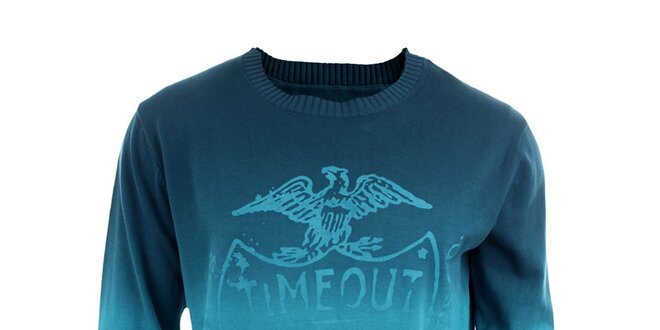 Pánský tyrkysový svetr s potiskem Timeout