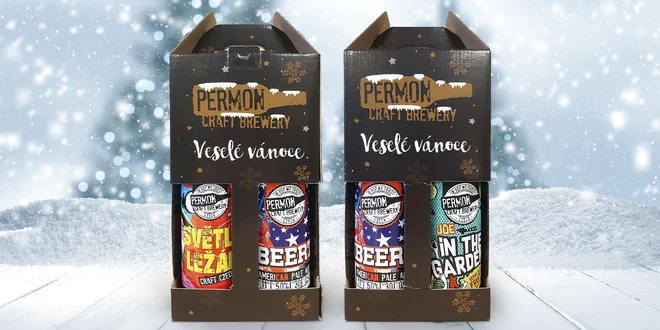 Vánoční balení 4 plechovek piva Permon