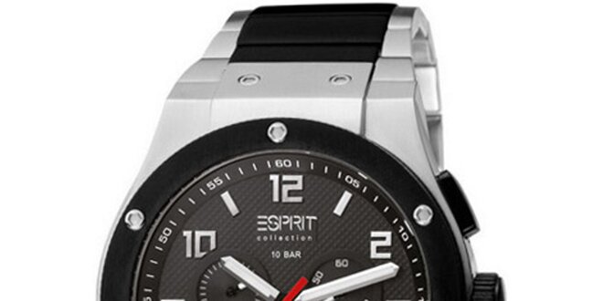 Pánské černo-stříbrné ocelové hodinky s chronografem Esprit