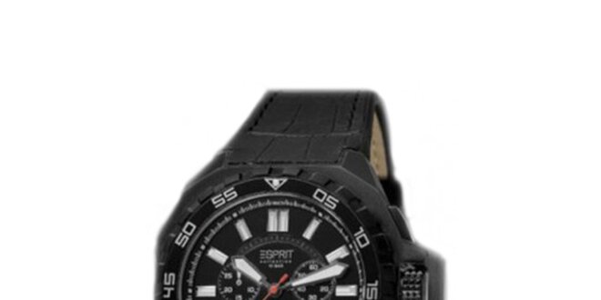 Pánské černé analogové hodinky s chronografem Esprit