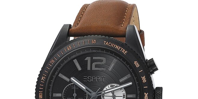 Pánské černé hodinky s tachymetrem a chronografem Esprit