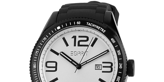 Pánské černé hodinky s tachymetrem a bílým ciferníkem Esprit