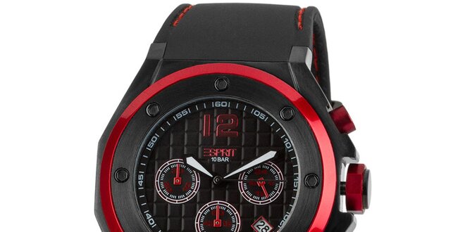 Pánské černo-červené analogové hodinky Esprit