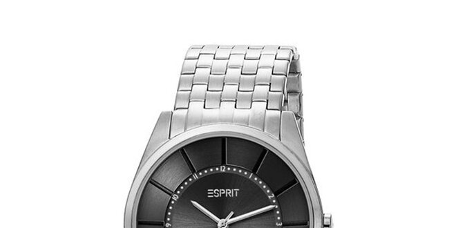 Pánské stříbrné analogové hodinky Esprit s černým ciferníkem