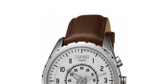 Pánské hnědo-stříbrné ocelové hodinky Esprit