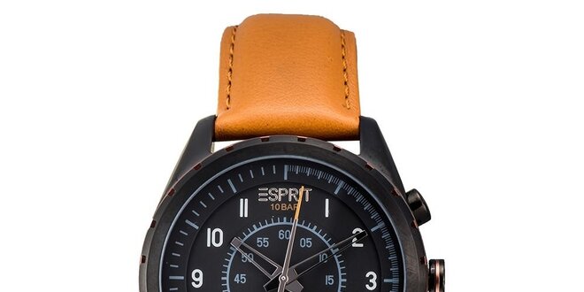 Pánské karamelovo-černé analogové hodinky Esprit