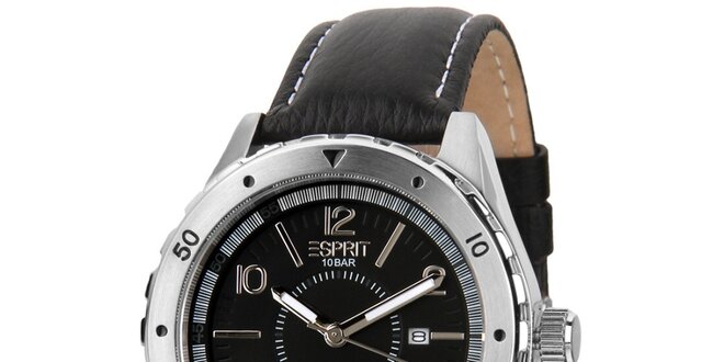 Pánské černé analogové hodinky s datumovkou Esprit