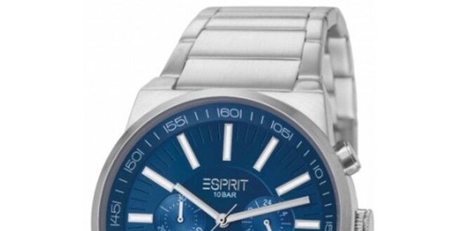 Pánské stříbrné hodinky s modrým ciferníkem Esprit
