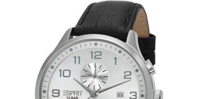 Pánské stříbrné hodinky Esprit s chronografem a bílým ciferníkem