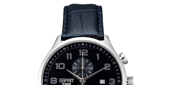 Pánské stříbrné hodinky Esprit s chronografem a modrým řemínkem