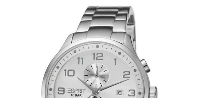 Pánské stříbrné hodinky Esprit s bílým ciferníkem a chronografem