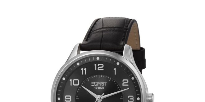 Pánské stříbrné hodinky Esprit s koženým řemínkem