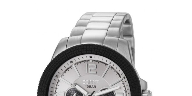 Pánské stříbrné analogové hodinky s černým detailem Esprit