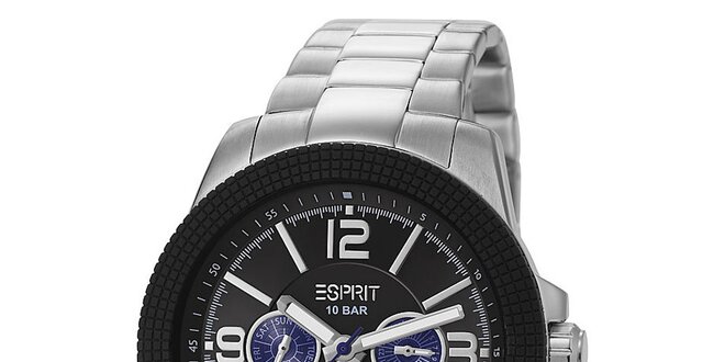 Pánské ocelové analogové hodinky s černým displejem Esprit