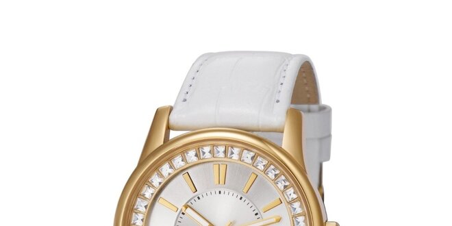 Dámské zlato-bílé hodinky s bílým řemínkem Esprit