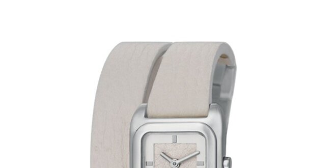 Dámské stříbrné hodinky Esprit s dvojitým bílým řemínkem