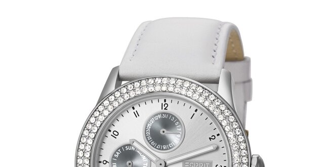 Dámské hodinky Esprit s bílým řemínkem a krystalky