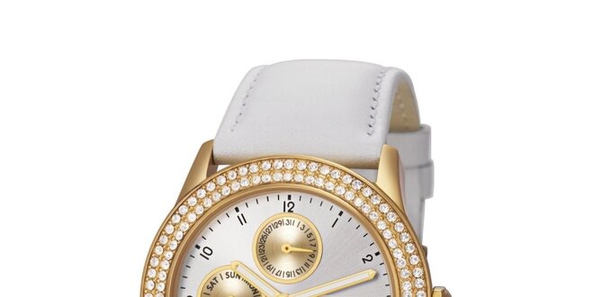 Dámské bílo-zlaté hodinky s krystalky Esprit