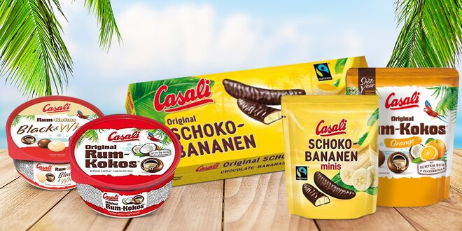 Cukrovinky Casali: čokobanánky i kuličky rum a kokos