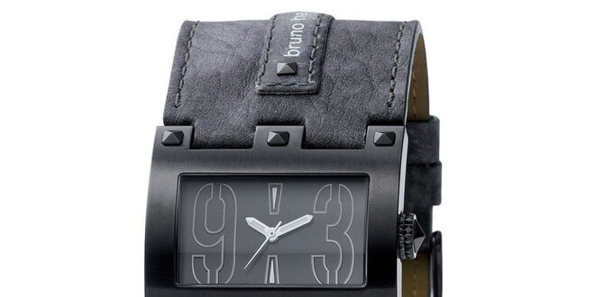 Pánské tmavě šedé hranaté hodinky Bruno Banani