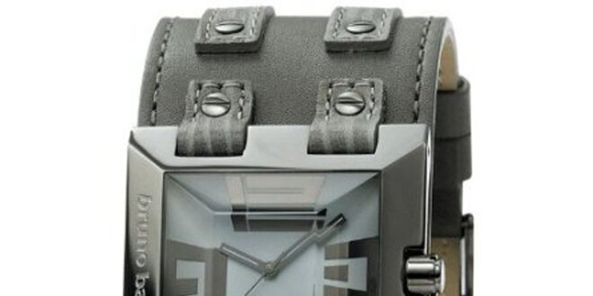Pánské kovově šedé hranaté hodinky Bruno Banani