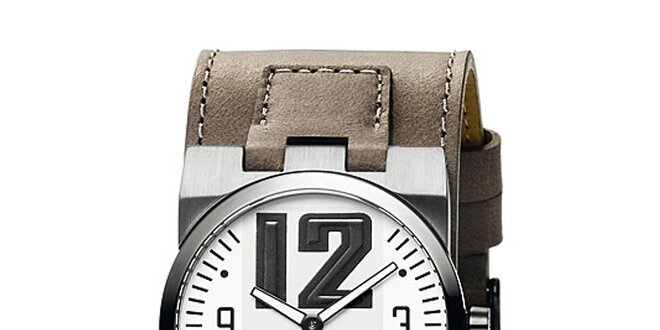Pánské hnědé analogové hodinky s bílým ciferníkem Bruno Banani