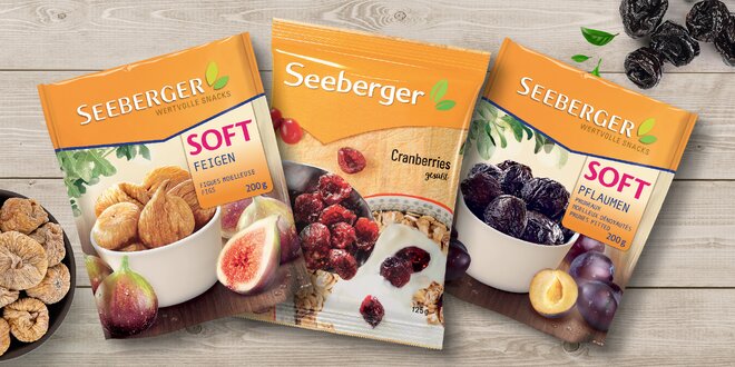 3× sušené ovoce Seeberger: švestky, brusinky a fíky