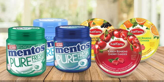 Žvýkačky Mentos nebo ovocné bonbony Kalfany