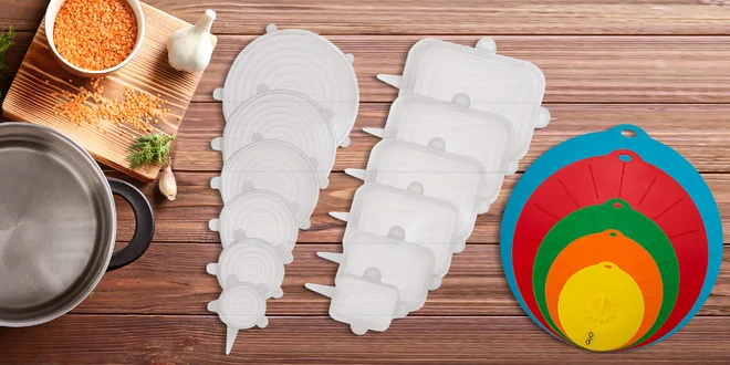 Sady silikonových pokliček pro uchování potravin