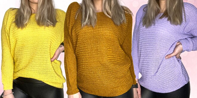 Slušivý dámský svetr s netopýřím rukávem: 18 barev