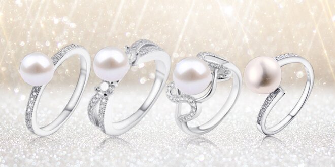 Stříbrné prsteny s pravou říční perlou a zirkony