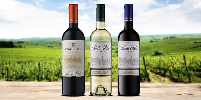 Šest lahví červeného nebo bílého vína z Chile