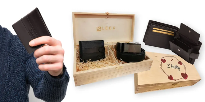 Pánsky darčekový set Leex: kožená peňaženka + opasok