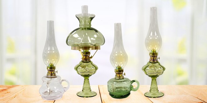 Petrolejové lampy z Floriánovy hutě: zelené i růžové
