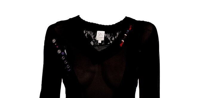 Dámský transparentní černý pulovr s barevnými cákanci Dislay